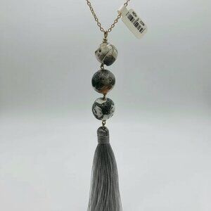 Silk & Stone NWT Long Gold Tone Chain Tassel 32" Necklace - Spotted Stone Beads